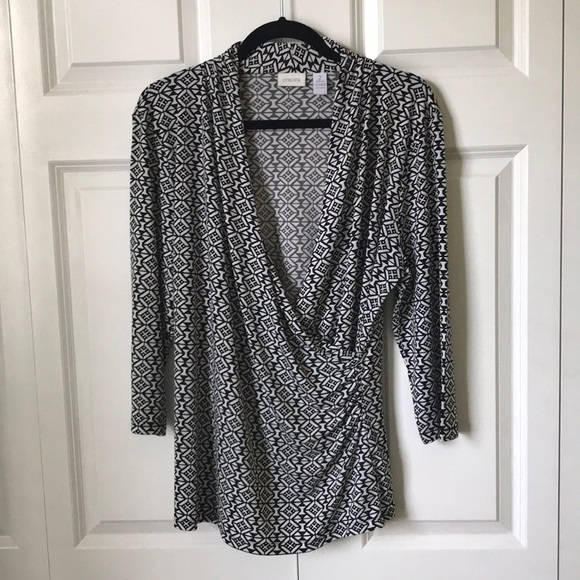 CHICO’S BLACK AND WHITE WRAP TOP - Picture 1 of 3